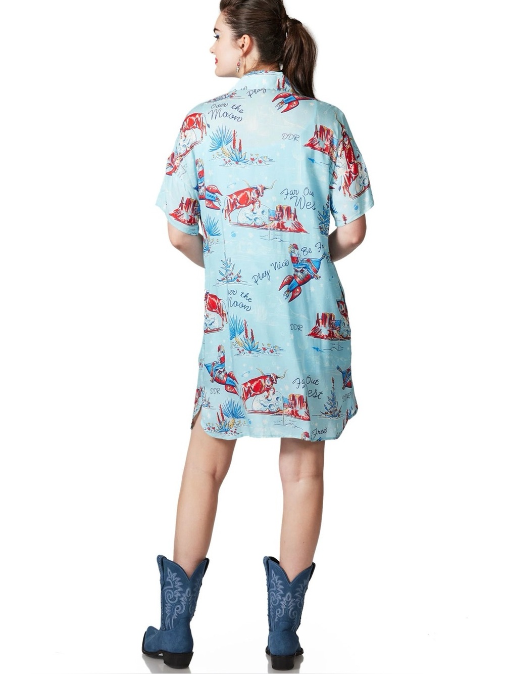 Double D Ranch Over The Moon Print Mini Dress Sz Small - Picture 4 of 11